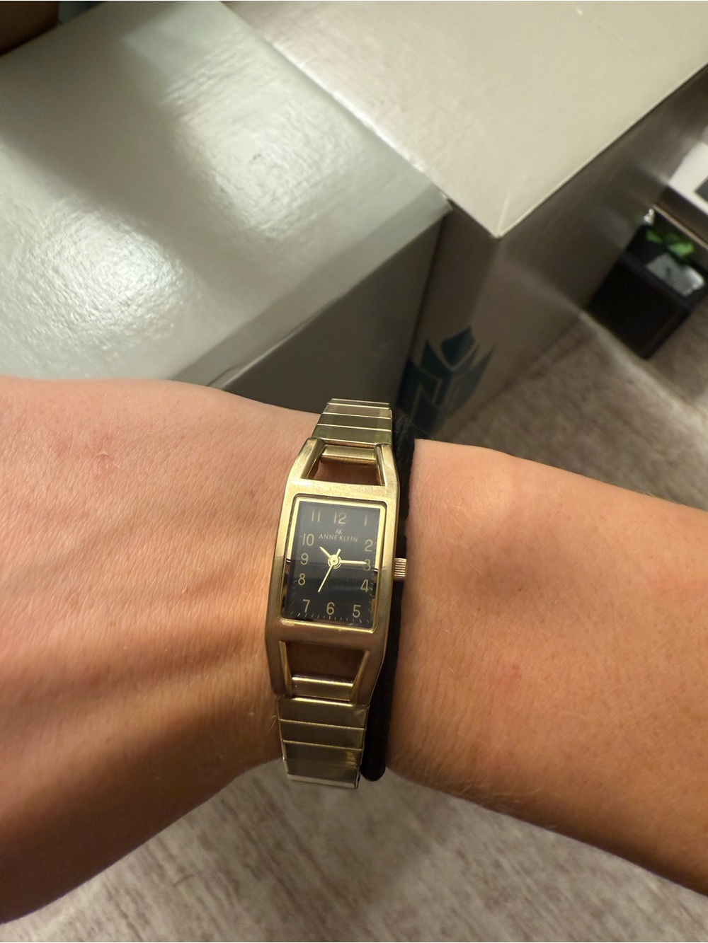 Anne Klein Gold and Black Rectangular Women's Watch - requires battery